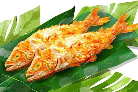 Premium Vector Deep Fried Fish On Banana Leaf Vector Illustration