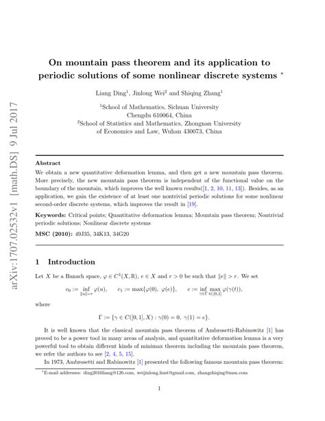 Pdf On Mountain Pass Theorem And Its Application To Periodic