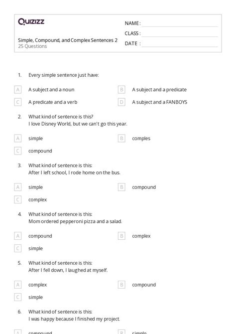 50 Simple Compound And Complex Sentences Worksheets On Quizizz