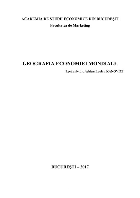 Suport Curs Geografia Economiei Mondiale Academia De Studii