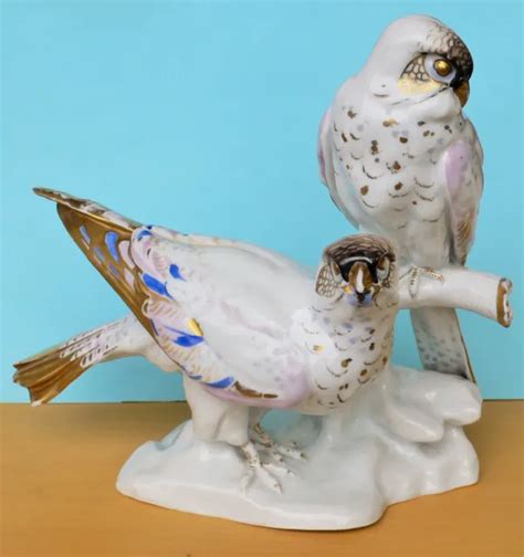 KARL ENS LARGE porcelain figurine of two Falcons KVE 1900 - 1919 mark ...