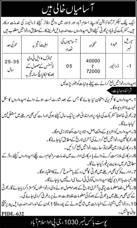 Public Sector Organization Islamabad Job 2023 2024 Job Advertisement