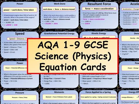 New Aqa Gcse Science Physics Equation Cards Gcse Science Power