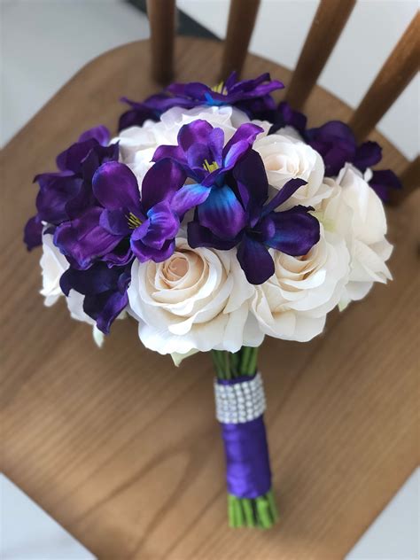 Ivory Rose Bouquet Purple Blue Bouquet Customized Galaxy Orchid Bouquet ...