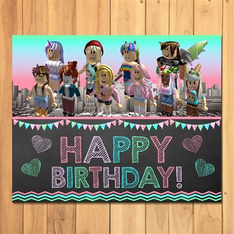 Girl Roblox Happy Birthday Sign Pink Roblox Birthday Party Etsy