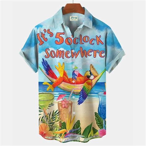 Parrot Printed Shirt Men S Summer Fashion Shirt Single Breasted Short