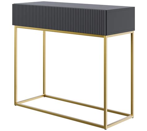 Mesa consola con cajón 90 cm negra con patas de metal dorado VELDIO