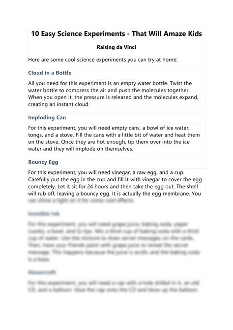 SOLUTION: 10 easy science experiments - Studypool