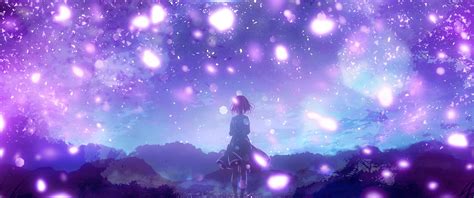 Anime girl Wallpaper 4K, Purple aesthetic, Crescent Moon