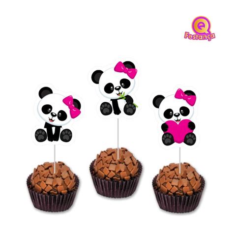 Toppers Para Docinho Panda Rosa Elo Produtos Especiais