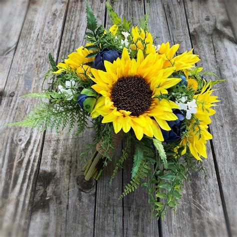 Navy Sunflower Bouquet Navy Wedding Bouquet Sunflower Etsy