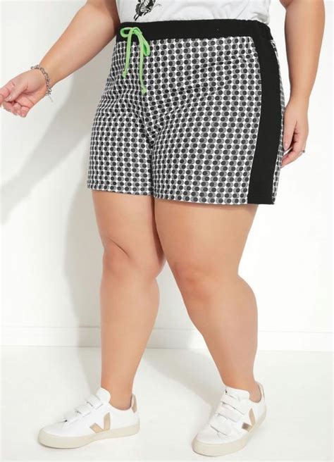 Short Abstrato Branco Amarra O Neon Plus Size Marguerite