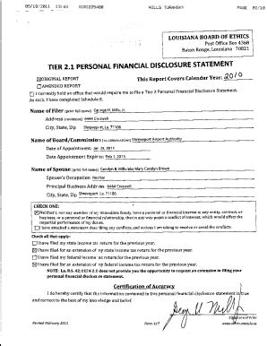 Fillable Online Ethics La Tier T Persohial Financial Disclosure