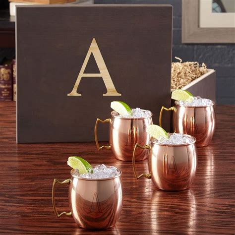 Engraved 16 Oz Moscow Mule T Set With Wood T Box Wood T Box