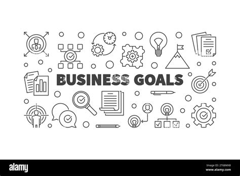 Business Goals Vector Concept Horizontal Illustration Or Banner In Thin