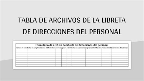 Plantilla De Excel Tabla De Archivos De La Libreta De Direcciones Del