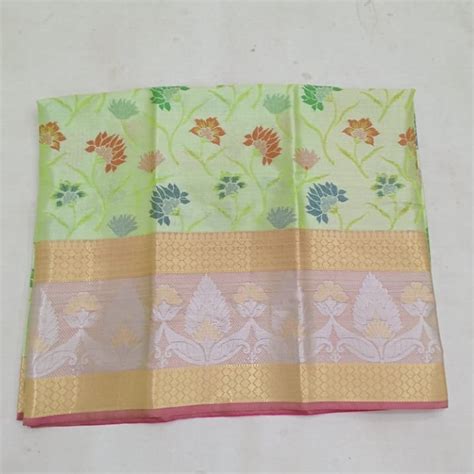 Festive Wear Weaving Pista Green Banarasi Kora Silk Saree M With