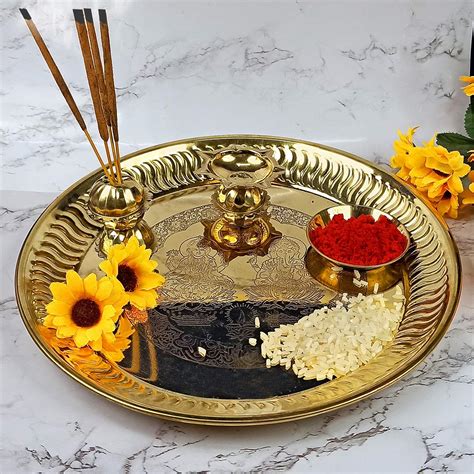 Buy Reiki Crystal Products Brass Pooja Aarti Thali Set With Roli