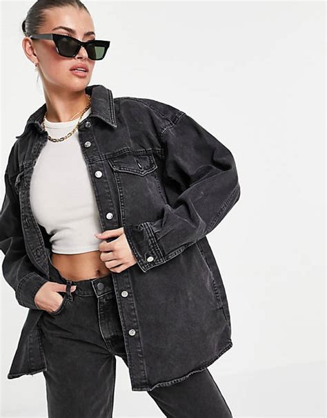 Asos Design Oversized Denim Shacket I Vasket Sort Asos