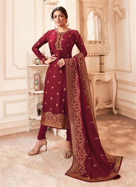 New Designer Hand Work Drashti Dhami Dola Silk Churidar Suits