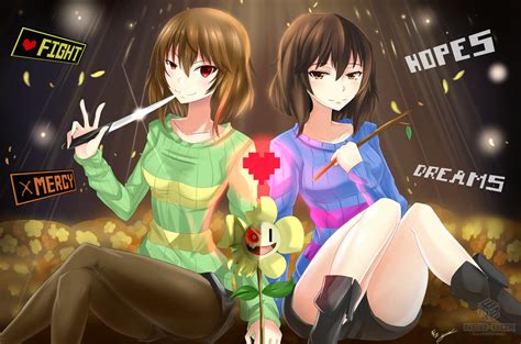 Brown Eyes Brown Hair Chara Undertale Flowers Flowey Undertale Frisk Undertale Heart Knife