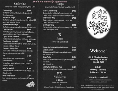 Online Menu Of Rubys Cafe Restaurant Lewisburg Tennessee 37091 Zmenu