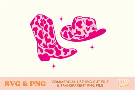 Pink Cow Print Cowboy Boot And Hat Svg Graphic By Bykirstcodigital · Creative Fabrica