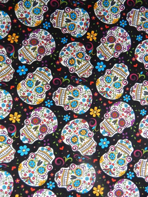 Folkloric Sugar Skulls Fabric Cotton Fabric 18 X