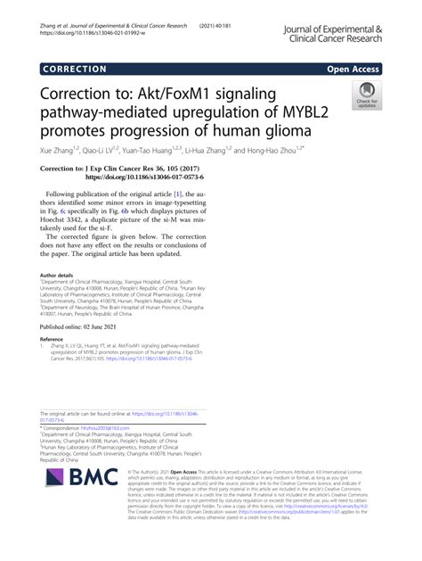 Pdf Correction To Akt Foxm Signaling Pathway Mediated Upregulation