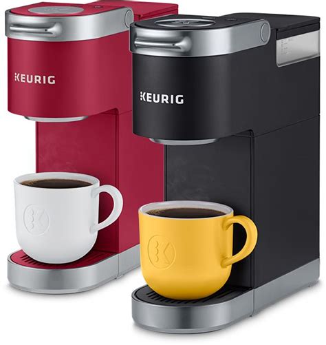 the keurig espresso and coffee maker are both red, black, and yellow