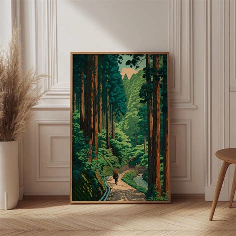 japanese cedar forest path poster hasui kawase shin hanga style print