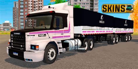 Skin Scania 142H Branca Faixas Rosa E Bitrem Granel Skins Grand