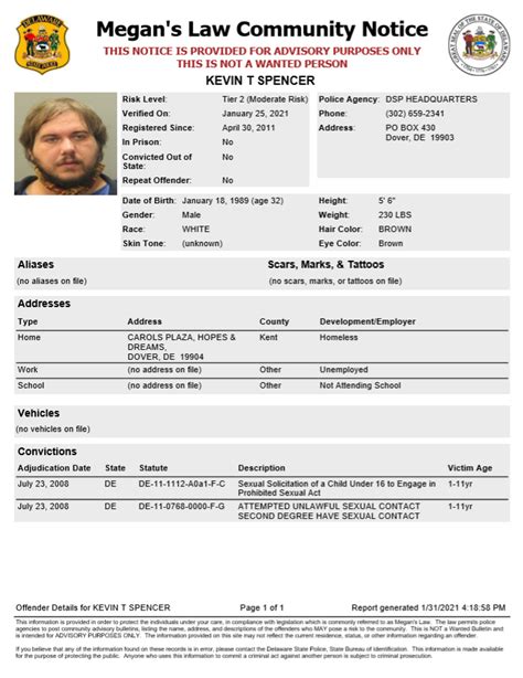 Homeless Sex Offender Notification Dover Delaware State Police