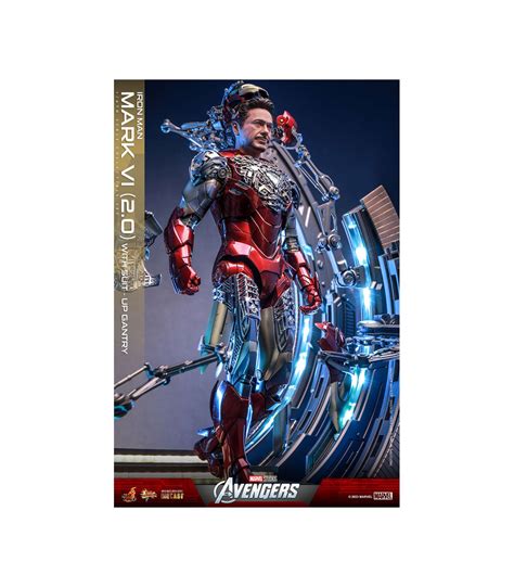 IRON MAN MARK VI WHIT SUIT UP GANTRY SCALE HOT TOYS MARVEL AVENGERS