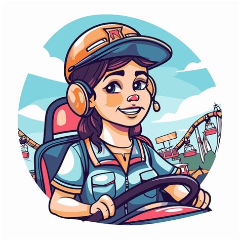 Ilustraci N De Dibujos Animados De Una Chica Conduciendo Un Coche En Un