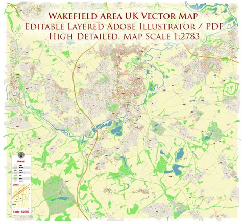 Wakefield Area UK Map Vector City Plan High Detailed Street Map ...