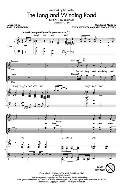 Long And Winding Road Sheet Music Printable Templates Free