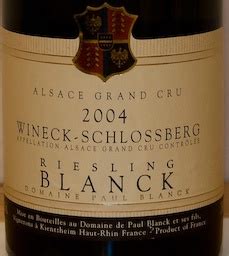 2002 Paul Blanck Riesling Wineck Schlossberg France Alsace Alsace