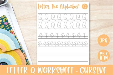 Letter Q Worksheet | Cursive Calligraphy Lettering Worksheet