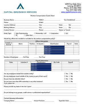 Fillable Online Workers Compensation Quote Sheet Fax Email Print