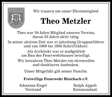 Traueranzeigen Von Theo Metzler Allg Uer Zeitung