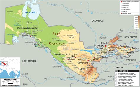 Physical Map Of Uzbekistan Ezilon Maps