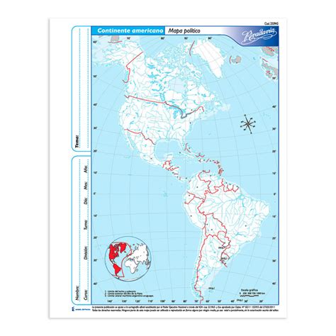 Mapa Continente Americano Político Rivadavia Nº3 Block De 40 Mapas