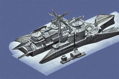 Axonometric Schematics Of A Futuristic Warship Highly Stable