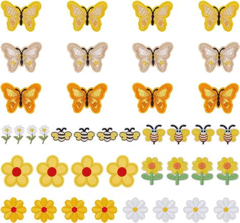 DIY 40pcs 10 Styles Iron On Patches Sew on Patches Set Daisy Sewing