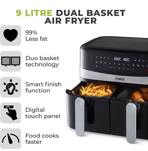 Tower Vortx L Dual Basket Air Fryer Black T Ebay