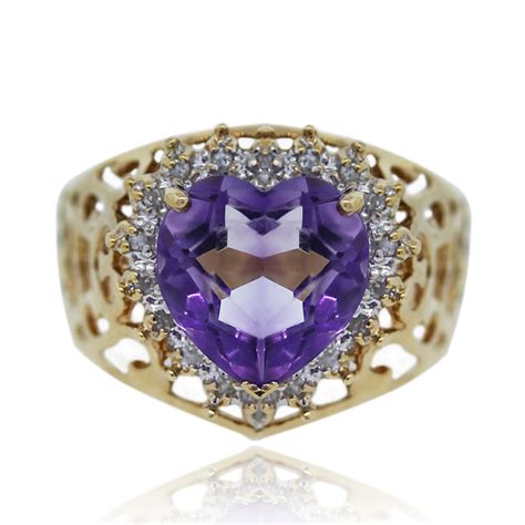 K Yellow Gold Diamond And Heart Shaped Amethyst Ring Boca Raton