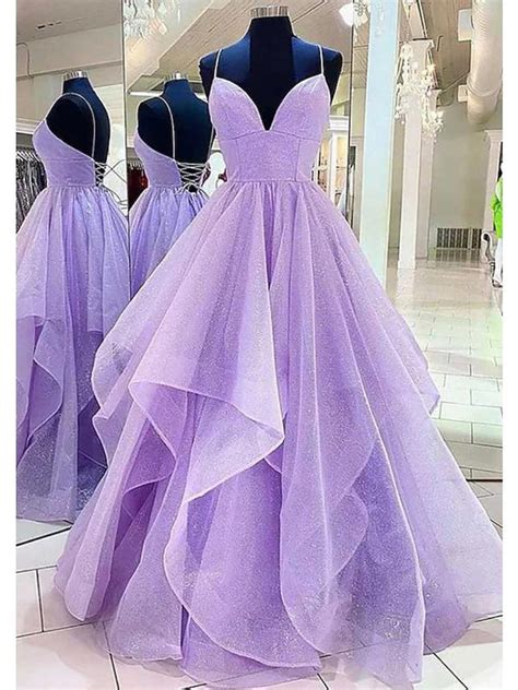 Deep V Neck Layered Tulle Prom Dress Uk With Back Cutout Shine Ball