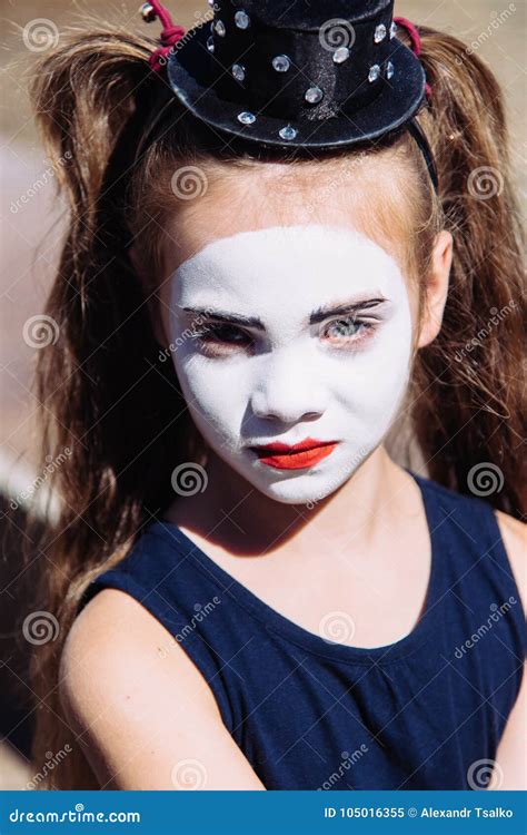 Little Mime Girl Shows Pantomime On The Street Stock Image Image Of