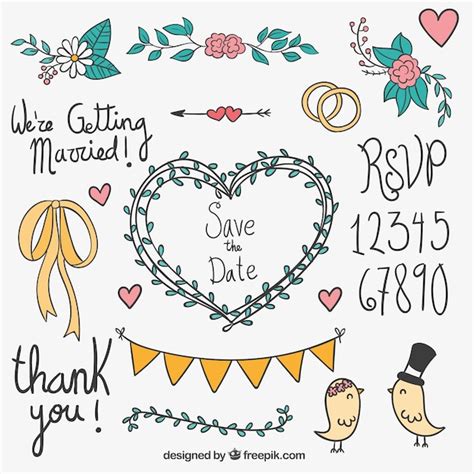 Free Vector Hand Drawn Wedding Elements